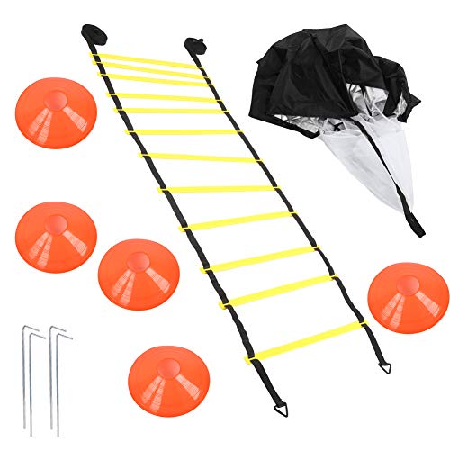 Football Training Ladder Disc Parachute Set 6m 12 Knots - Agility Equipment for Soccer Basketball Speed Training with Cones Resistance Chute