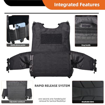 Weighted Vest for Men Adjustable Heavy Duty Training Vest with MOLLE System,Strength Training, Running and Workouts