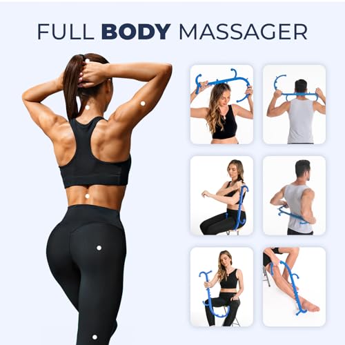 Deep Tissue Back & Neck Massager - Back Massager Stick for Pain Relief, Muscle Knot Remover, Trigger Point Massage Tool for Full Body, Shoulders, Legs - Pressure Point Massage Tool (Blue) - color: Blue
