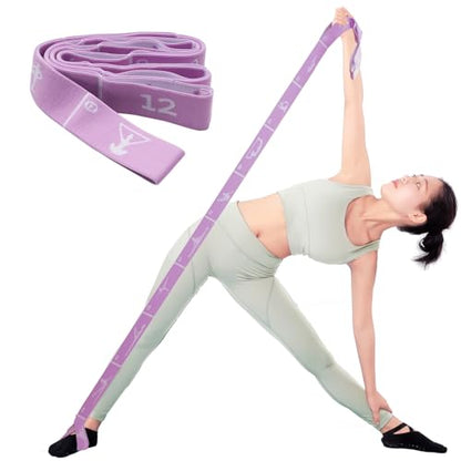 12 Loops Extra Long Yoga Stretching Band for Adults and Tall People, Adjustable Elastic Strap for Full Body Deep Stretch, Home Pilates, Ballet, Dance, Physical Therapy, Flexibility Training