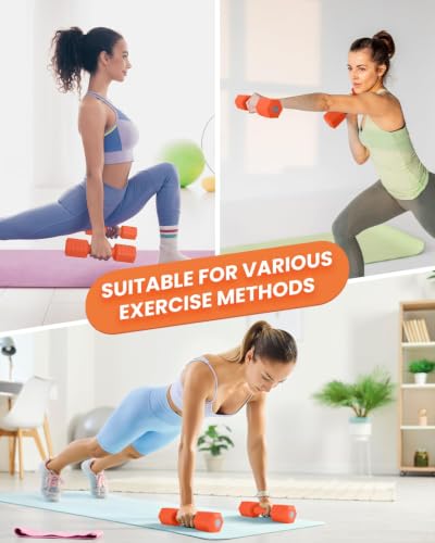 Adjustable Dumbbell Set, 4-in-1 Hand Weights, 5/6 LB Pair for Women Men - color: Orange, style: 12 lbs Pair [6 lbs Each]