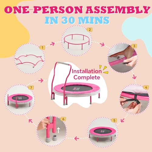 SPORTSOUL Mini Trampoline for Kids 3-6 with Super Safe Foam Handle Bar - color: Pink