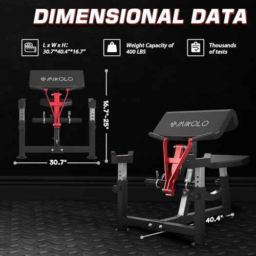 Mikolo Preacher Curl Bench, Plate Loaded Bicep Curl Machine, Bicep Workout Equipment，2 in 1 Arm Training Machine for Home Gym
