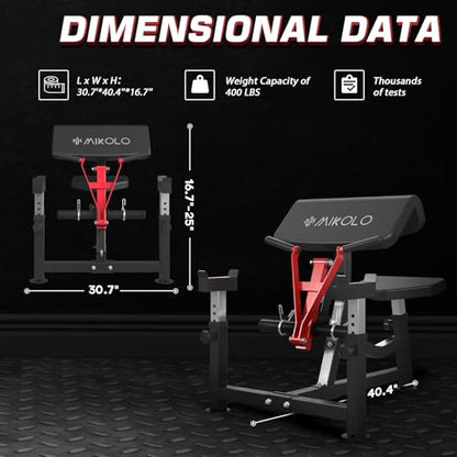 Mikolo Preacher Curl Bench, Plate Loaded Bicep Curl Machine, Bicep Workout Equipment，2 in 1 Arm Training Machine for Home Gym