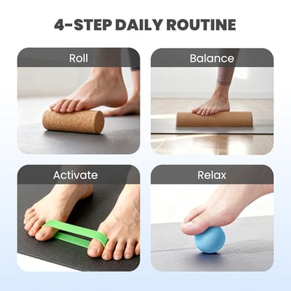 4-in-1 Cork Balance Board for Foot & Ankle Strength – Dual Half-Cylinder Trainer with Roller & Massage Ball – Non-Slip Natural Cork Stability Board for Mobility, Balance & Home Rehab Exercises