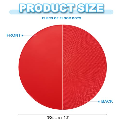 PATIKIL 10 Inch Poly Spot Markers, 12Pcs Non Slip Rubber Floor Dots with Storage Bag Flat Agility Cones for Sports Training Basketball Football, Red