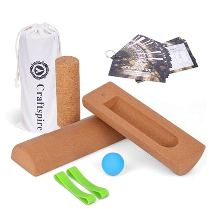 Cork Balance Board, Premium Cork 4-in-1 Foot & Ankle Strengthener Kit, Balance Trainer with Massage Roller & Ball, Toe Resistance Bands, Carrying Bag, Exercise Guide & Training Log for Mobility, Balance & Foot Function
