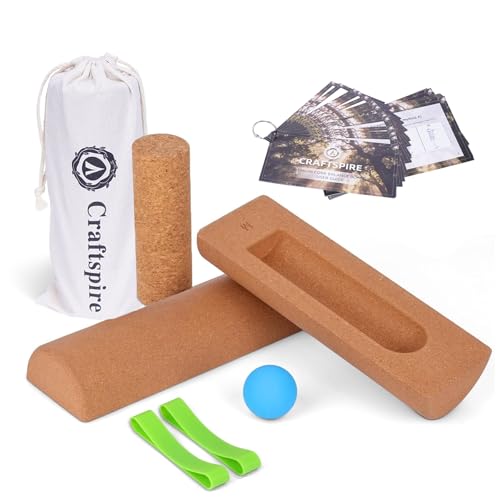 Cork Balance Board, Premium Cork 4-in-1 Foot & Ankle Strengthener Kit, Balance Trainer with Massage Roller & Ball, Toe Resistance Bands, Carrying Bag, Exercise Guide & Training Log for Mobility, Balance & Foot Function