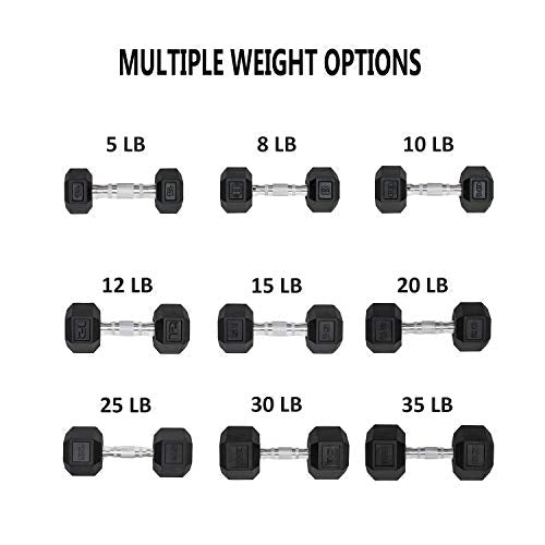 Dumbbells Set of 2 Hex Rubber Encased Dumbbells, Weights Dumbbells Set with Metal Handle for Exercise and Fitness (12 lb, Pair)