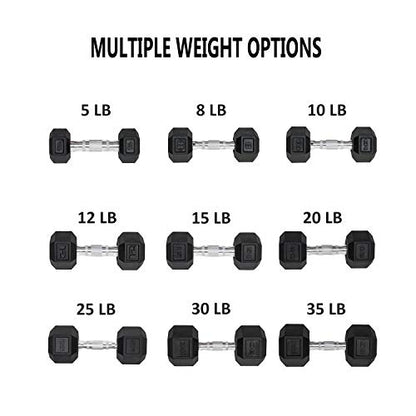 Dumbbells Set of 2 Hex Rubber Encased Dumbbells, Weights Dumbbells Set with Metal Handle for Exercise and Fitness (12 lb, Pair)