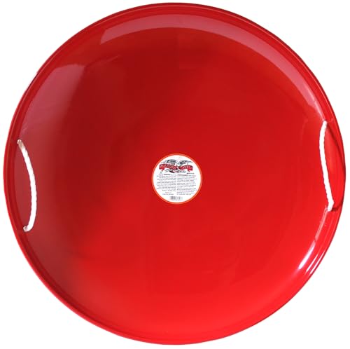 Flexible Flyer Steel Saucer Sled – Classic Red Round Metal Kids Snow Sled with Nylon Rope Handles, Heavy Duty Snow Disc for Children and Adults Ages 5 and Up