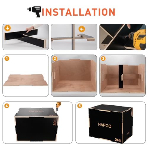Plyo Box 3 in 1 Box Jumps for Home Gym 30"x24"x20" Wooden Plyometric Jump Box for Jumping Conditioning Strength Training