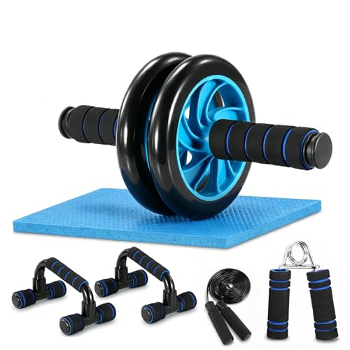 TOMSHOO AB Wheel Roller Kit with Push-Up Bar, Knee Mat, Jump Rope and Hand Gripper - Home Gym Workout for Men Women Core Strength & Abdominal Exercis