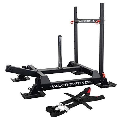 Valor Fitness Weighted Wheelbarrow Sled with Harness – Push, Pull, or Drag – Power Training Sled for Strength and Conditioning – 300 lb Capacity – Olympic Plate Storage – Home Gym Equipment