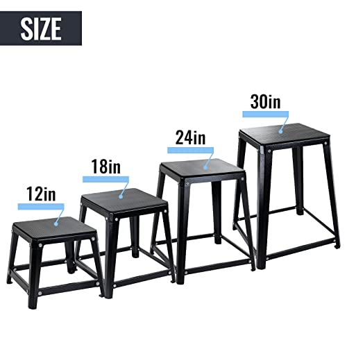 Metal Plyometric Jumping Box, Steel Fitness Exercise Jump Platforms Box for Conditioning Strength and Agility Training, 12 Inch Anti-Slip Workout Step Up Box for Home Gym - size: 12in18in24in30in