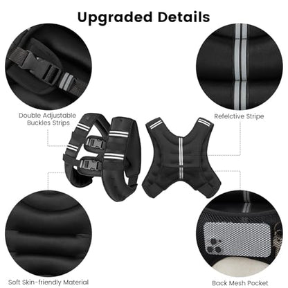 6lb/8lb/12lb/16lb/20Lb Weighted Vest Woman Men with Reflective Stripe, Chest Size Adjustable Strength Training Weight Vest for Walk Running Jogging - color: Black, size: 25 Lbs