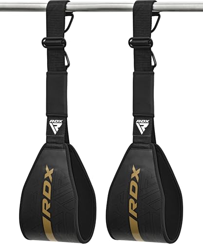 RDX AB Straps for Pull Up Bar Hanging (Pair), Maya Hide Leather, Abdominal Muscle Building Padded Arm Support Slings with D-Ring Strap, Leg Raise Exercise Fitness Workout Strength Training, Men Women - color: Black Golden