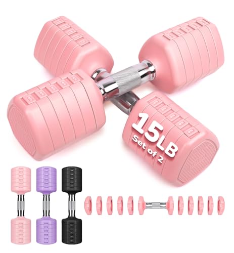 Adjustable Dumbbell Set of 2, 10LB 20LB 30LB Weight Set - color: Pink, size: 30 lbs Total-(15LB Each)