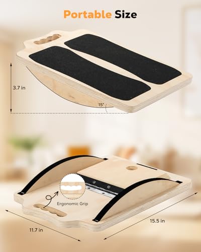 MoKo 2-in-1 Wooden Slant Board & Balance Board, 4 Adjustable Inclines Calf Stretcher for Knees, Ankles, Heels, Feet and Legs, Non-slip Stretch Boards Support up to 220lbs