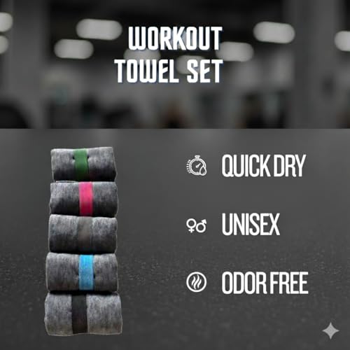Gym Towel Pack (5) - Microfiber Workout Towels, Quick Dry, Odor Resistant, Lightweight & Compact for Gym, Yoga, Running.