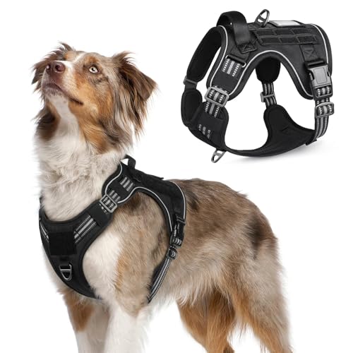rabbitgoo Tactical Dog Harness for Medium, No Pull Military Service Vest - color: Black, size: Medium