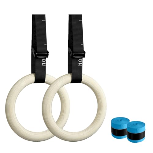 32mm Wooden Gymnastic Rings with Quick-Adjust Numbered Straps for Enhanced Workout Control, Designed for Strength Training, Home Gym, Calisthenics & Travel Fitness