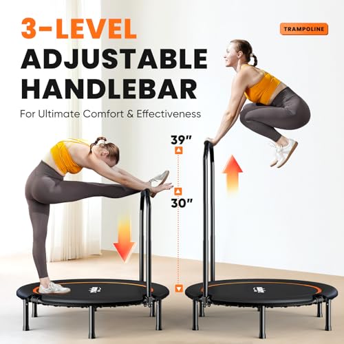 Zupapa 48" Foldable Rebounder, 550LBS Fitness Trampoline with Durable Bungees, Adjustable Handl, Stable & Quiet Exercise Rebounder for Adults, Great Mini Trampoline for Indoor/Garden Workout