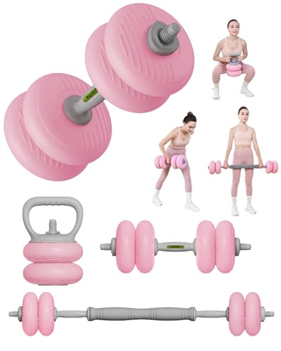 kisnbld Adjustable Dumbbell Set, 35/45/62LBS SoftShell Weight Set with Connector 4-IN-1 Dumbbell Set Used as to Barbell & Kettlebell for Home Gym, Fitness Exercise for Men Women Beginners - color: Pink-35 LB