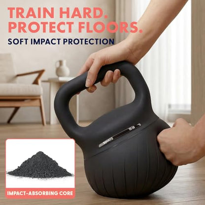 Squatz 15 lb Soft Training Kettlebells for Home Gym, Shock-Absorbing Base, Kettlebell with Extra-Wide Non-Slip Handle, Floor-Safe Design for Strength Workouts and Full Body Conditioning Sessions
