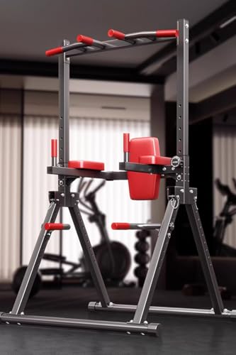Power Tower Pull Up Dip Station Foldable,Home Gym Strength Training Equipment,7-Level Height Adjustment,Multi-Function Assistive Trainer for Muscle Building/Beginner Exercises