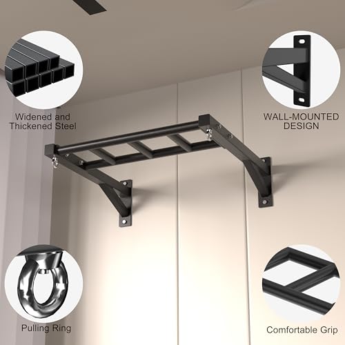 Pull Up Bar Wall Mounted, 600lbs Heavy Duty Chin Up Bar, 24" Multi-Grip Strength Training Pull-up Bars, for Garage Indoor Basement Workout Strength Training Equipment with Round Anchors