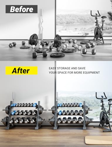 YOLEO Dumbbell Rack Stand Only, 1100LBS Heavy Duty Weight Rack for Home Gym, Adjustable 3-Tier Weight Storage Rack for Dumbbells, Barbells, Kettlebells & Weight Plates, Compact Workout Equipment Organizer