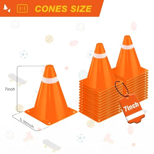 12 Pack 7 Inch Orange and White Cones Versatile Parking Cones,Traffic Cones,Dog Agility Cones,Soccer Cones for Training for Field,Driveway,Event Use