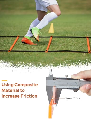 GHB Pro Agility Ladder Soccer Kick Trainer Set 20ft 12 Rung 10 Cones and 4 Stakes Speed Agility Football Training Equipment with Carrying Bag - color: Orange