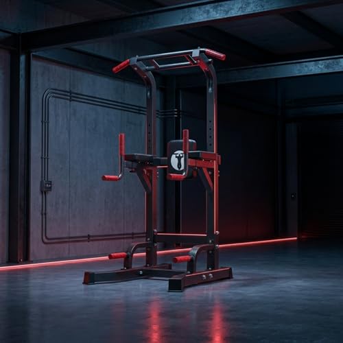 Power Tower Pull Up Bar Dip Station, Free Standing Pull Up Rack Dip Station for Home Gym, 10-Level Adjustable Height Pull Up Bar Stand Dip Bar Strength Training Workout Equipment - color: Dark Black
