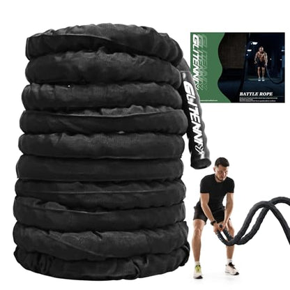 Black Battle Ropes - 1.5in x 30ft Heavy Workout Rope for Home Gym - style: Black
