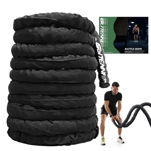 Black Battle Ropes - 1.5in x 30ft Heavy Workout Rope for Home Gym - style: Black