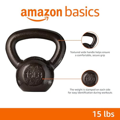Amazon Basics Cast Iron Kettlebell for Strength Training, Textured Wide Handle, Black