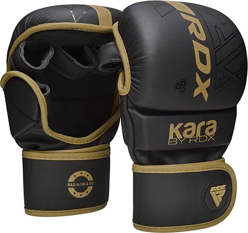 RDX MMA Gloves Sparring Grappling, Hybrid Open Palm Martial Arts Mitts Men Women, Maya Hide Leather Wrist Support, Cage Fighting Combat Sports Boxing Glove Training, Muay Thai, Punching Bag Kickboxing - color: Golden, size: Small-Medium