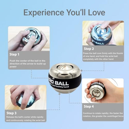 All-Metal Weighted Gyro Ball,Wrist Forearm Trainer for Strength & Rehabilitation,Carpal Tunnel Relief Tool,Desk Stress Relief Toy,for Sports & Office Advanced Level User,with Storage Bag