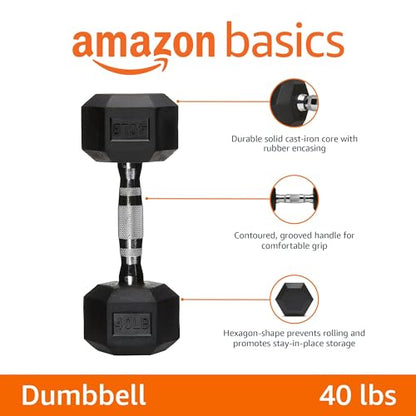 Amazon Basics Rubber Hex Dumbbell Hand Weight - size: 40 Pounds, style: 40 Pounds