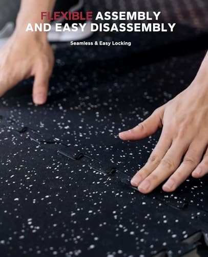HAPBEAR 0.56'' Thick 12 Pcs 48 Sq Ft Exercise Equipment Mats - High-Density Rubber Top EVA Foam Interlocking Mats, 24x24in Tiles, Heavy-Duty Treadmill Mat for Hardwood Floors, Home Gym Mat