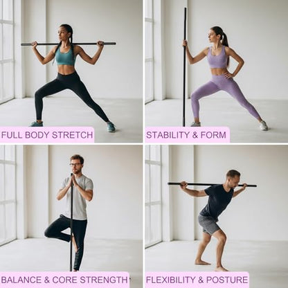Adjustable Yoga Stick, Steel Stretching Stick with Non-Slip Ends & Foam Handles Versatile Exercise Pole for Mobility, Flexibility & Balance