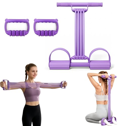 3-in-1 Pedal Resistance Band with Handle, 8-Tube Exercise Bands with Handles, Detachable Multifunctional Resistance Bands for Ab/Waist/Arm/Leg Stretching & Workout (Purple)