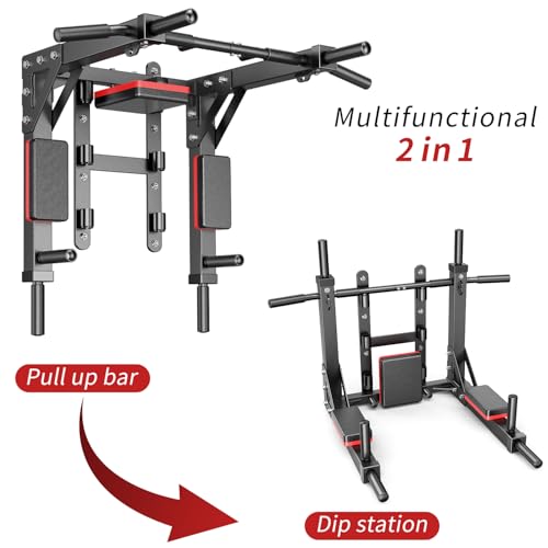 XGSW Multifunctional Wall Mounted Pull Up Bar Chin Up bar Dip Station for Indoor Home Gym Workout, Power Tower Set Training Equipment Fitness Dip Stand Supports
