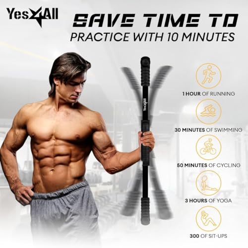 Yes4All Flex Bar, Elastic Fitness Bars with Strong Fiberglass & TPE Material, 2in1 Functional Exercise Bar, 9.5 inch Comfortable Grip, High Frequency Vibration Training, Strengthen Muscles & Burn Fat - color: A. Black