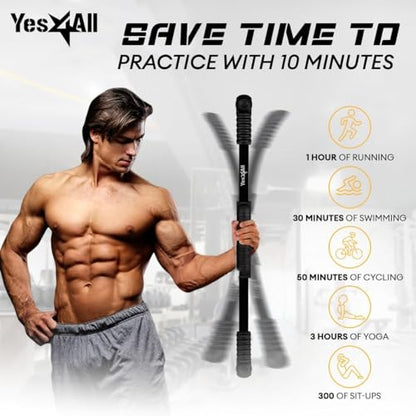 Yes4All Flex Bar, Elastic Fitness Bars with Strong Fiberglass & TPE Material, 2in1 Functional Exercise Bar, 9.5 inch Comfortable Grip, High Frequency Vibration Training, Strengthen Muscles & Burn Fat - color: A. Black