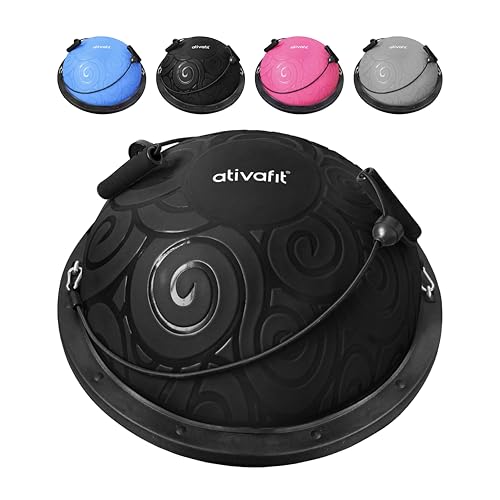 ATIVAFIT Balance Ball Trainer - Half Exercise Ball with Inflation Pump & Resistance Bands - Anti-Burst PVC Stability Trainer for Home Gym, Yoga, Core Training - 660 lbs Capacity