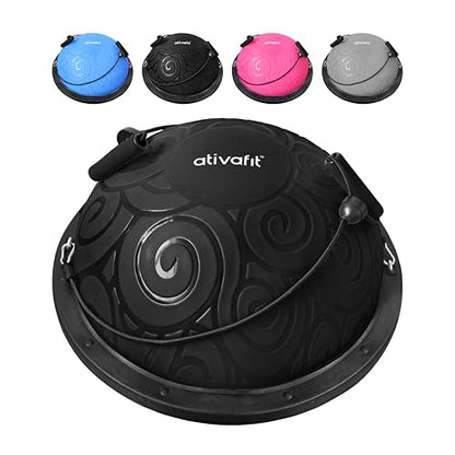 ATIVAFIT Balance Ball Trainer - Half Exercise Ball with Inflation Pump & Resistance Bands - Anti-Burst PVC Stability Trainer for Home Gym, Yoga, Core Training - 660 lbs Capacity