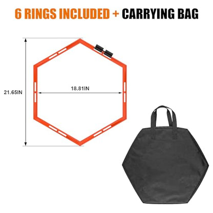 6PCS Hex Agility Rings, Speed Rings, Premium Hexagon Rings with Carry Bag, Portable Agility Hurdles Ladder for Agility Footwork Training